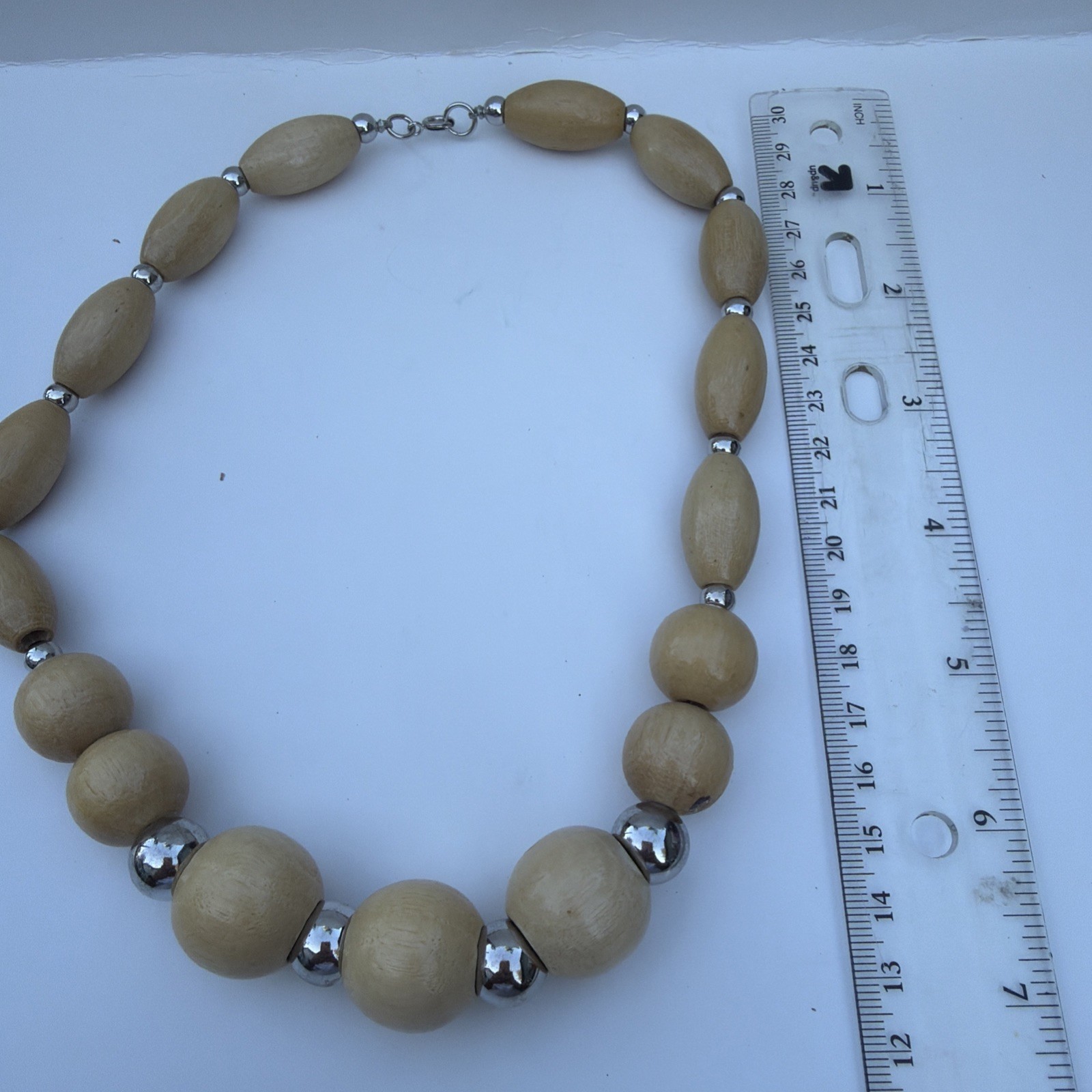 Vintage 90s Wood Bead Chunky Statement Necklace Boho Retro Women’s Jewelry