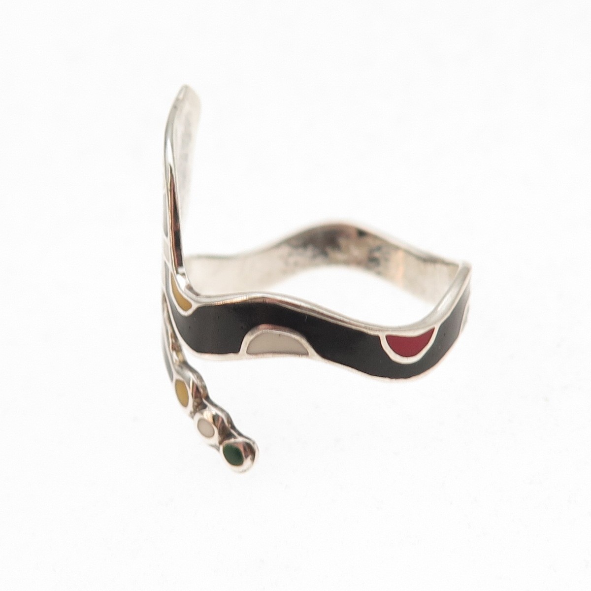 925 Sterling Silver Vintage Mexico Multi-Color Enamel Snake Ring Size 7