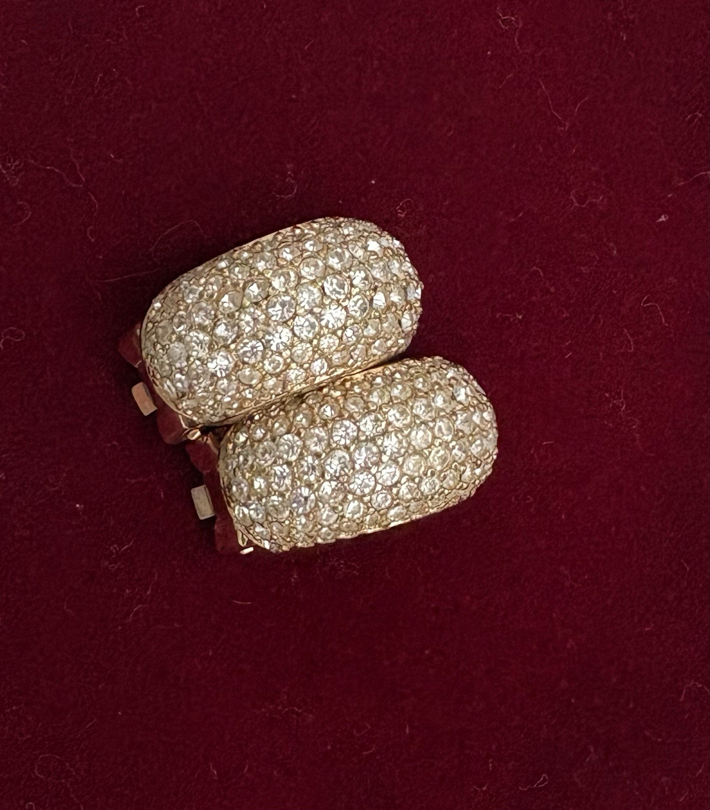 Vintage Christian Dior Clip on Earrings Pave Crystal Half Hoop