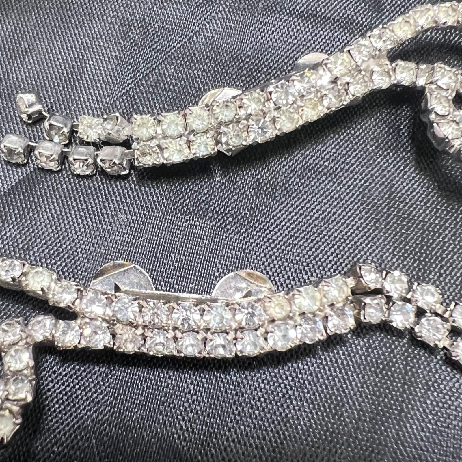 Vintage MUSI Clear Rhinestone Scroll Shoe Clips Silver Tone Pair Mid Century