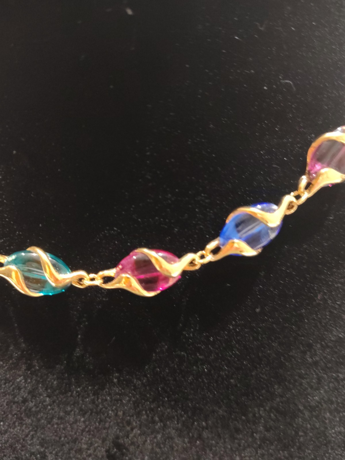 Vintage Swarovski Multicolor Crystal Caged Bead Necklace Gold Tone Signed Swan