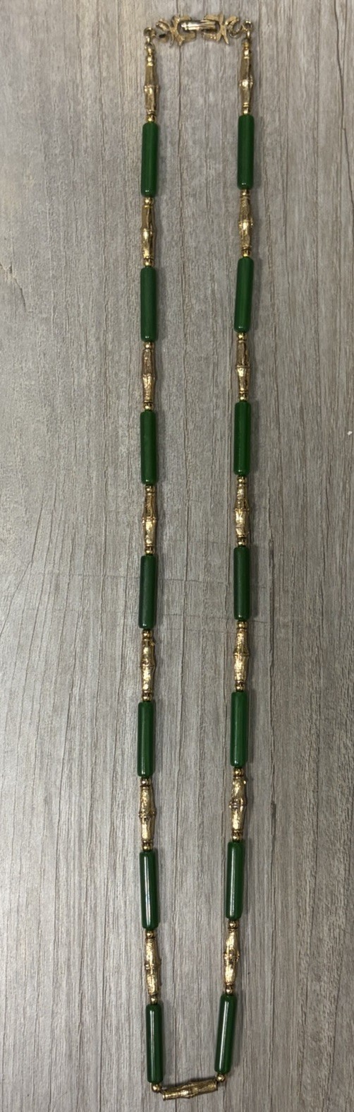 Vintage Faux Jade & Gold Tone Bamboo Necklace