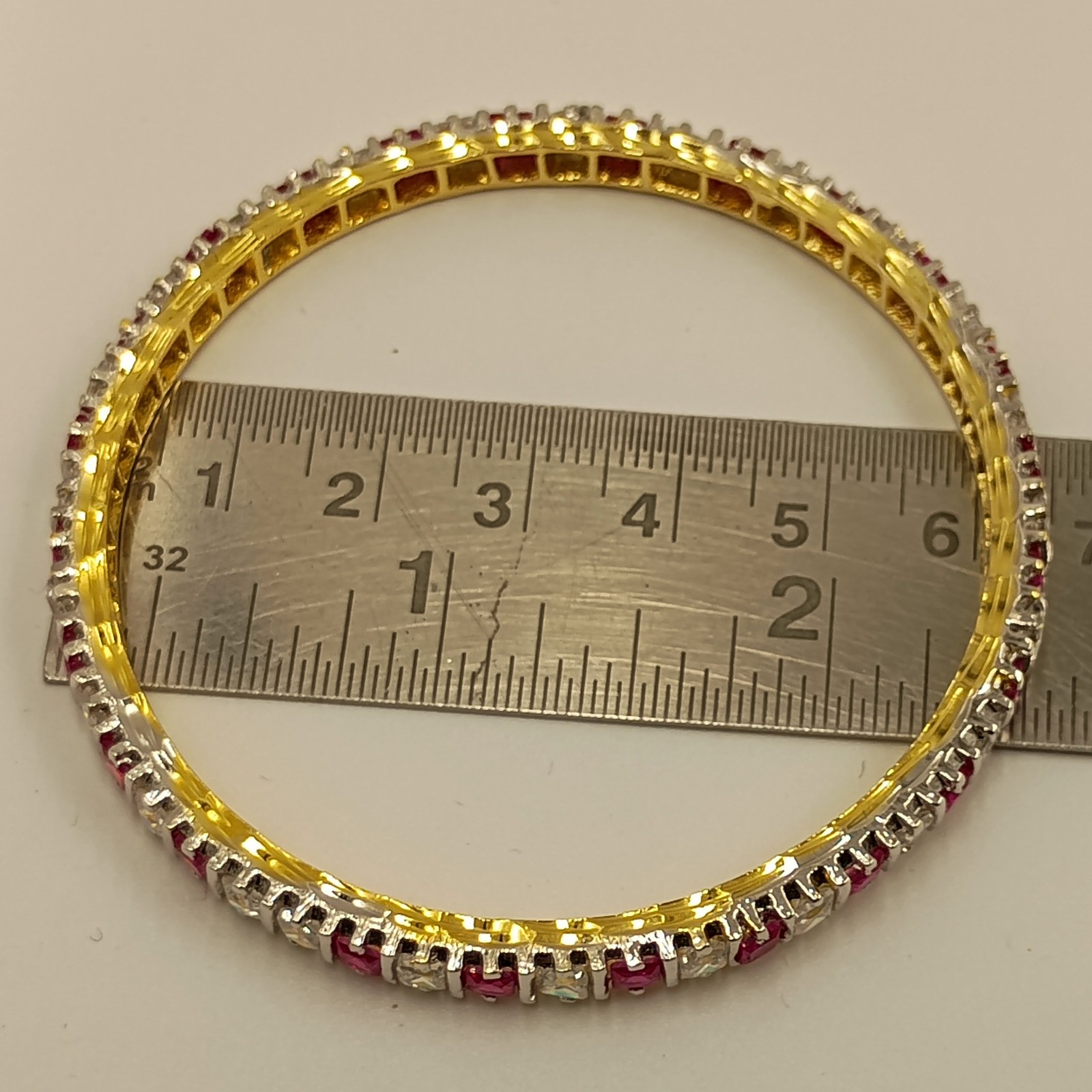 South Indian Style Ruby CZ Bangle Set 22K Gold Plated Traditional Bridal Jewelry