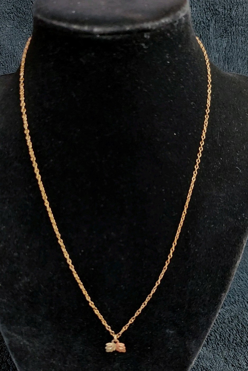 Dainty 12K Yel & Rose Gold Leaves Pendant w 1/20 14K Yel Gold Chain Vtg RGC