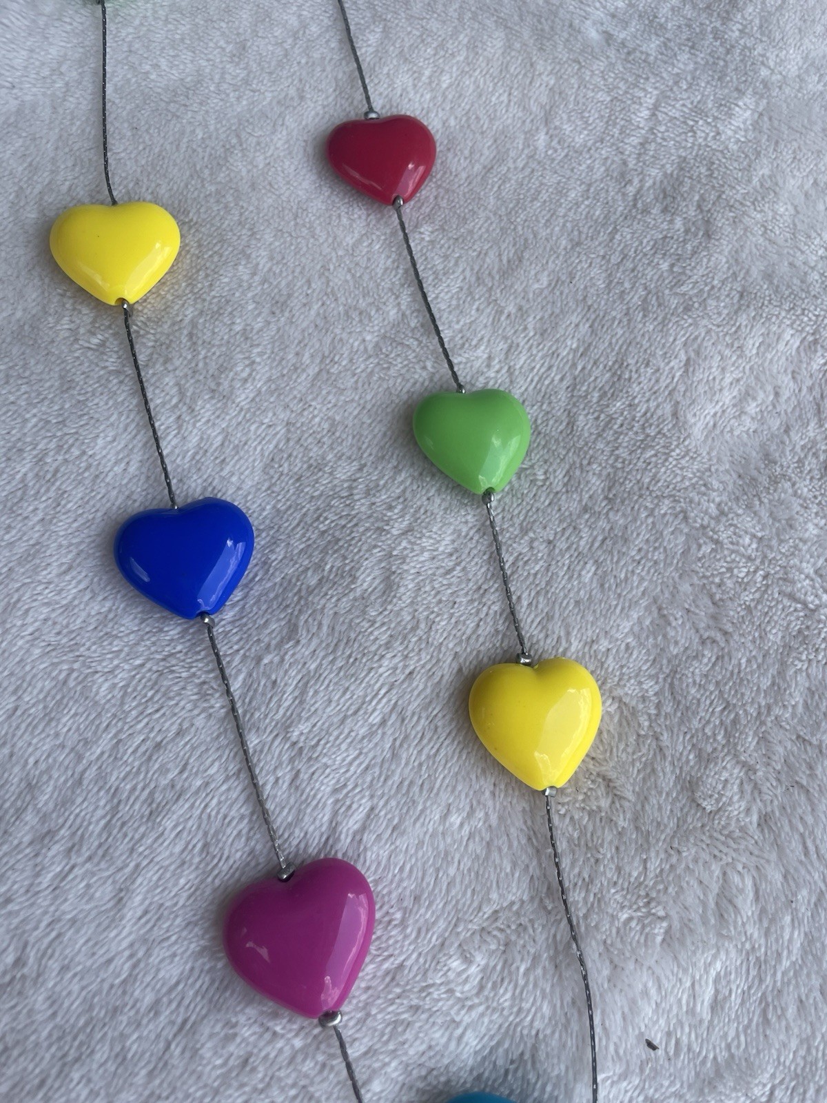 Boho Multi-Color Charm Necklace Resin Hearts Silver Tone 17 Inch