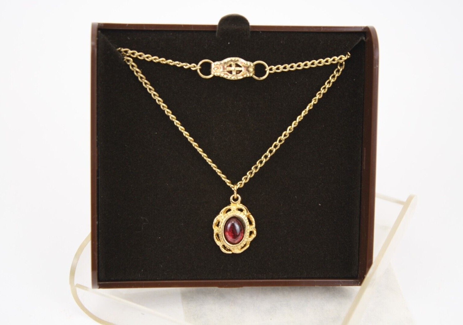1984 Ronte Beverly Hills 1/2ct Garnet 14k Gold Electroplate Necklace Pendant COA
