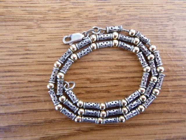 Vintage Tubes Choker Necklace Sterling Silver Gold Beads Chain Men Women 17.25