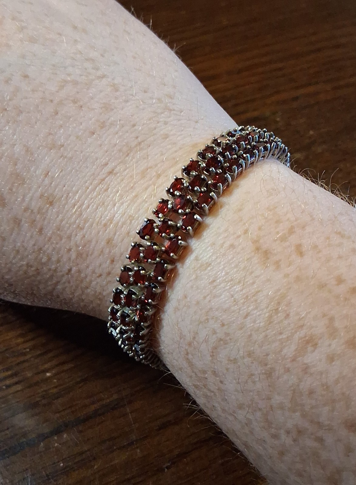 Vintage 1990s Sterling Garnet CZ Tennis Bracelet 37grams See Pics/Description