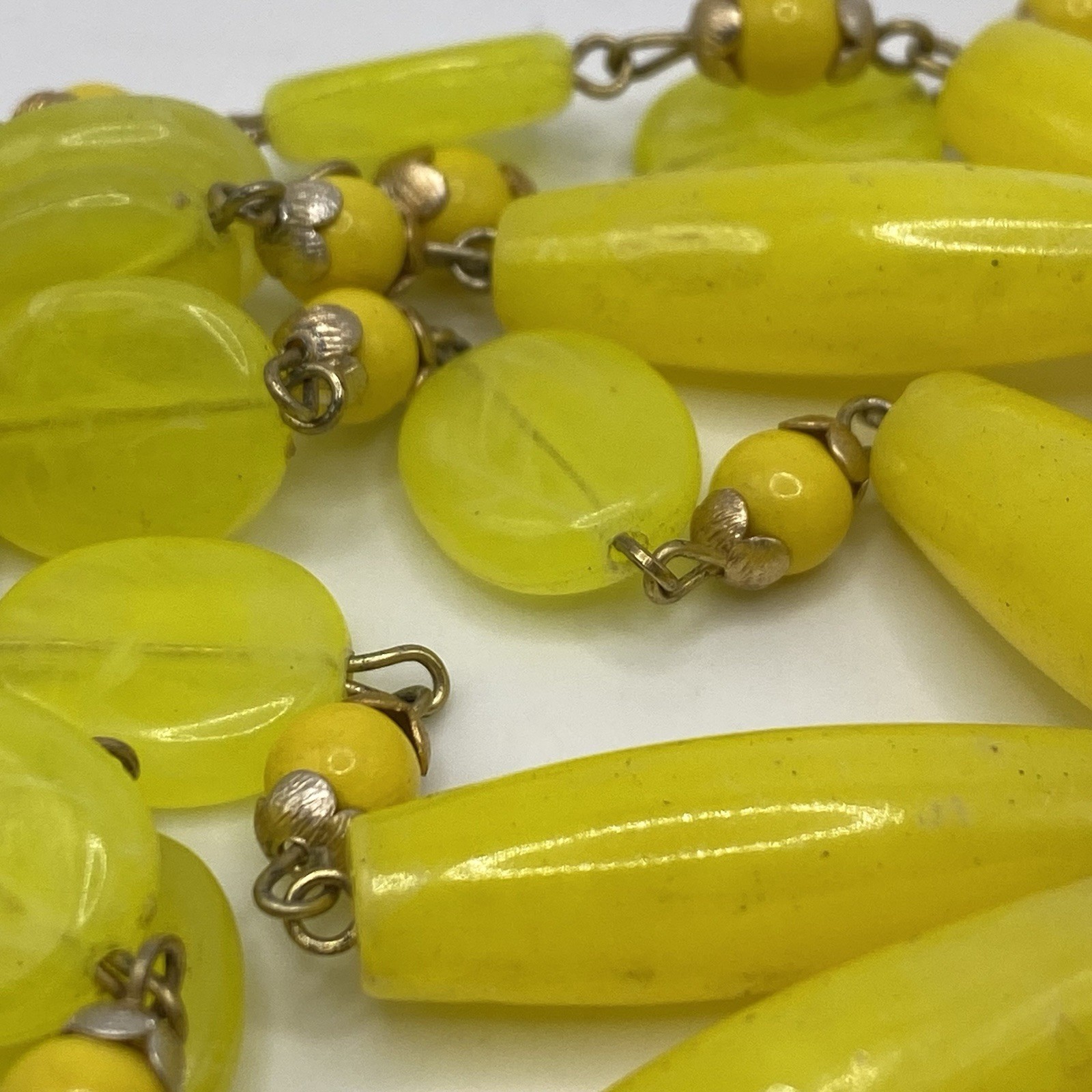 Vintage Bright Yellow Long 48″ Flapper Necklace Costume Jewelry