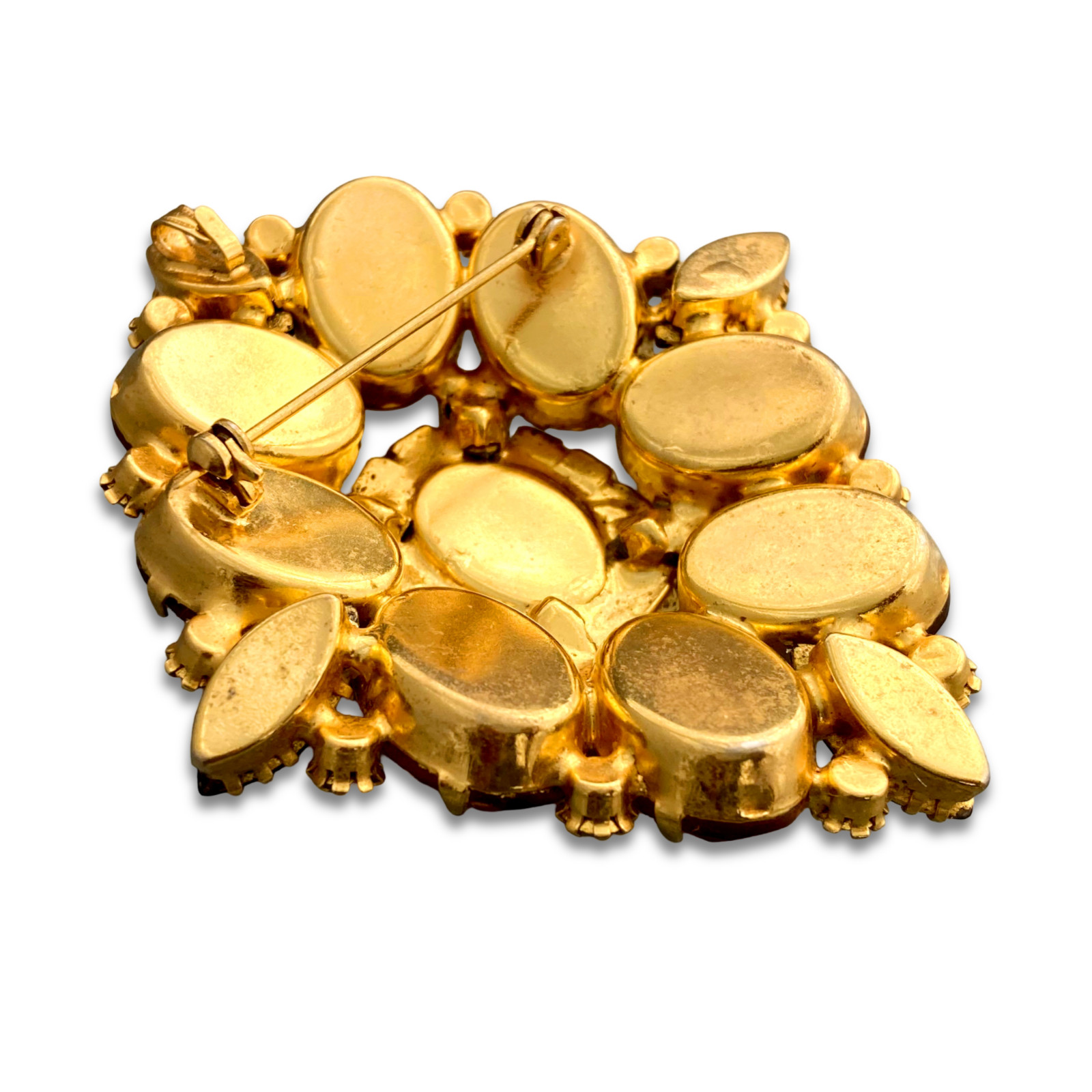 Vintage 1960s Unsigned Brown Golden Yellow Jewel-tone Rhinestone Brooch Pendant