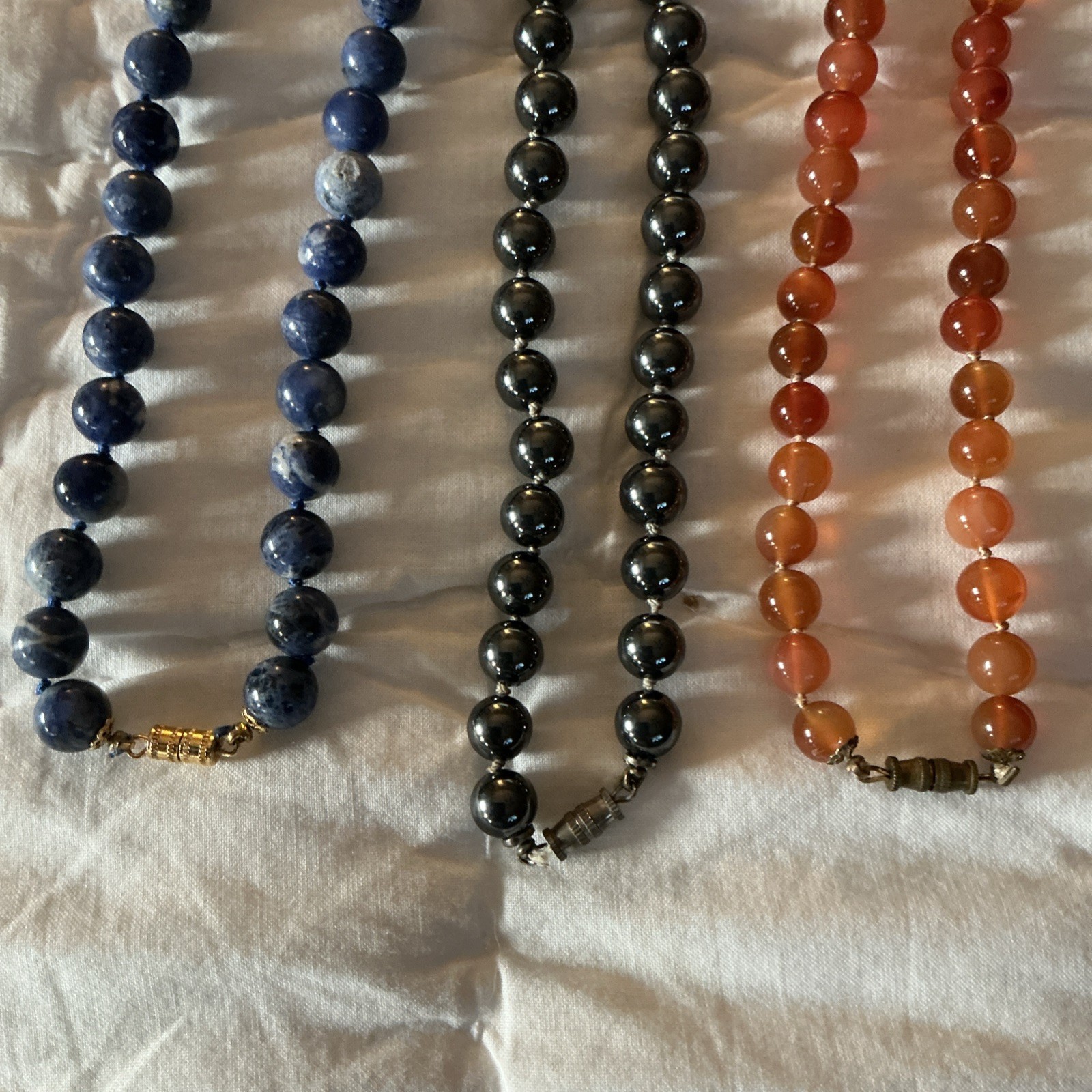 Nice Antique Amsterdam Sauer necklaces ~ Orange, Blue, & Black (20″ each)