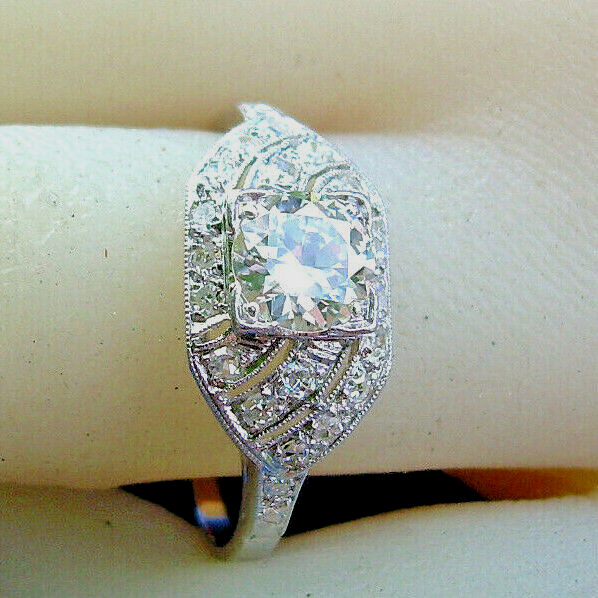 Original EARTH MINED DIAMOND Art Deco Engagement Ring Vintage PLATINUM Solitaire