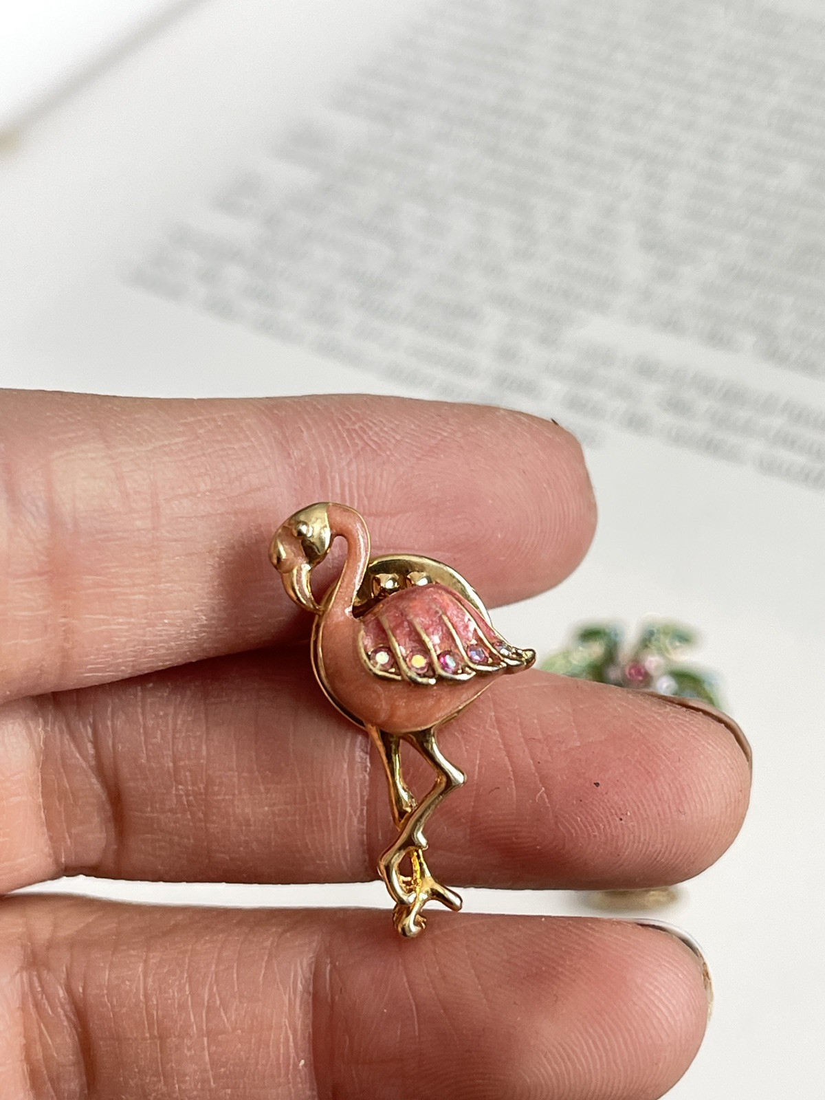 VTG Set of 2 Signed N A Flamingo & Palm Tree Rhinestone Enamel Pins Brooches