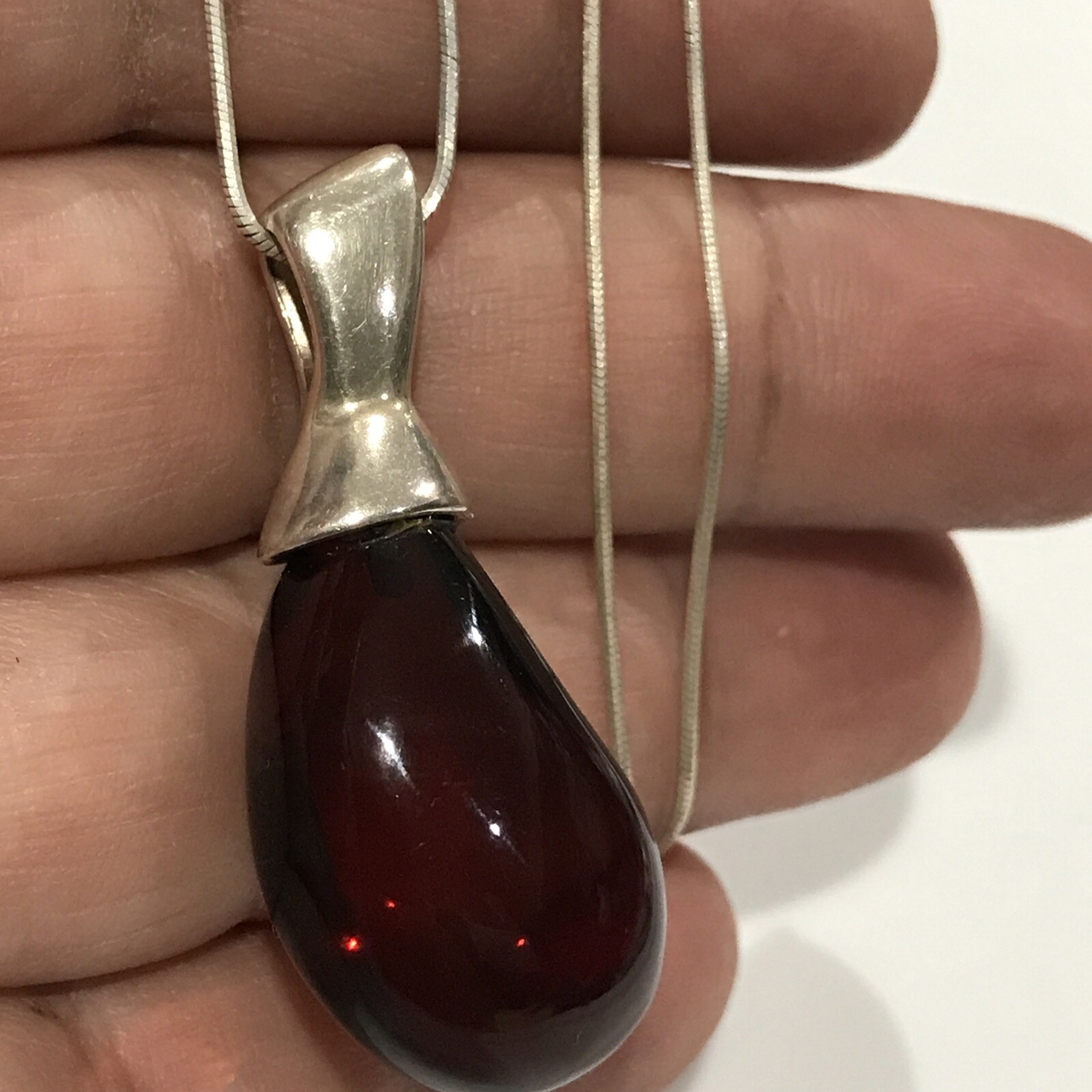 vintage sterling silver hony amber trar drop necklace Signed F.N.A