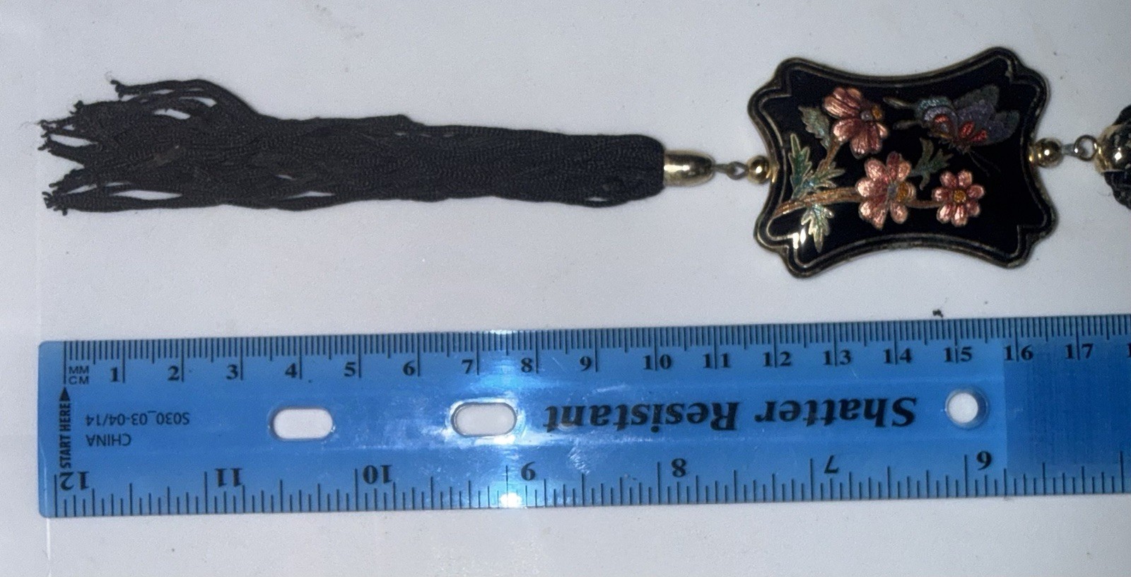 Vintage Cloisonné Enamel Pendant – Butterfly & Floral Design on Black – Gold…