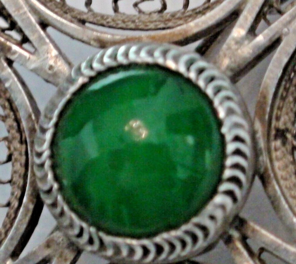 800 Silver Vintage Egypt Filigree and Green Stone Pendant