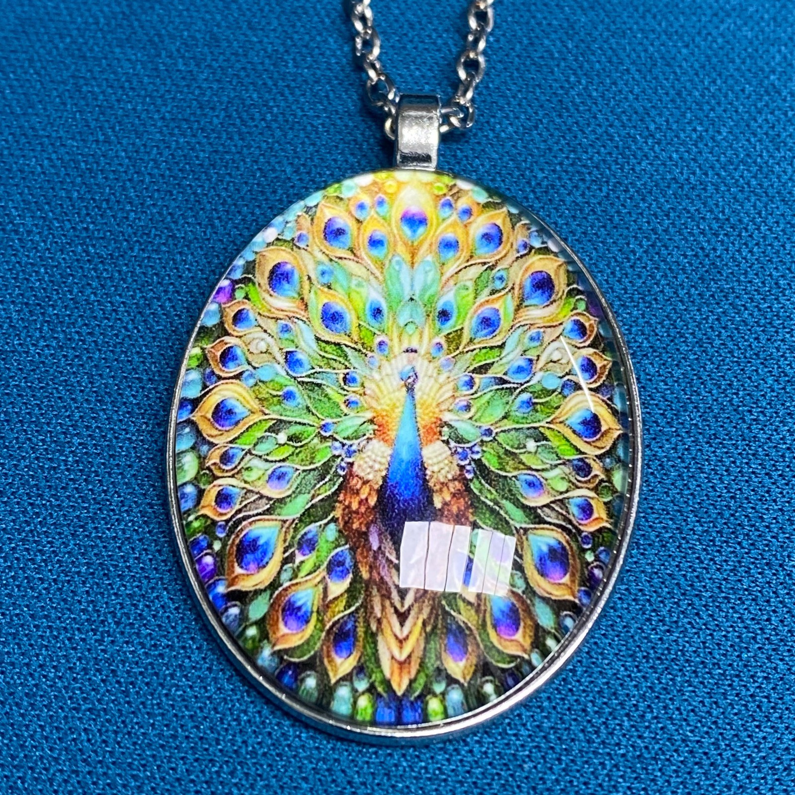Vintage Art Glass Peacock Motif Pendant Necklace