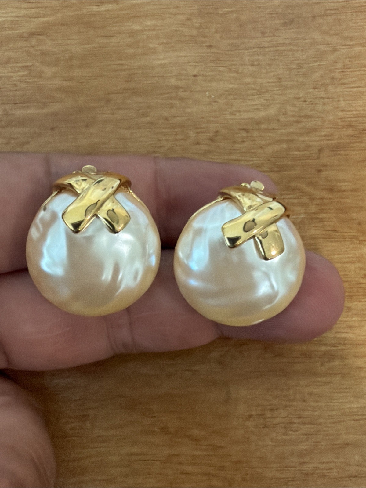 Givenchy Vintage Gold Tone Faux Pearl Clip on Earrings Signed