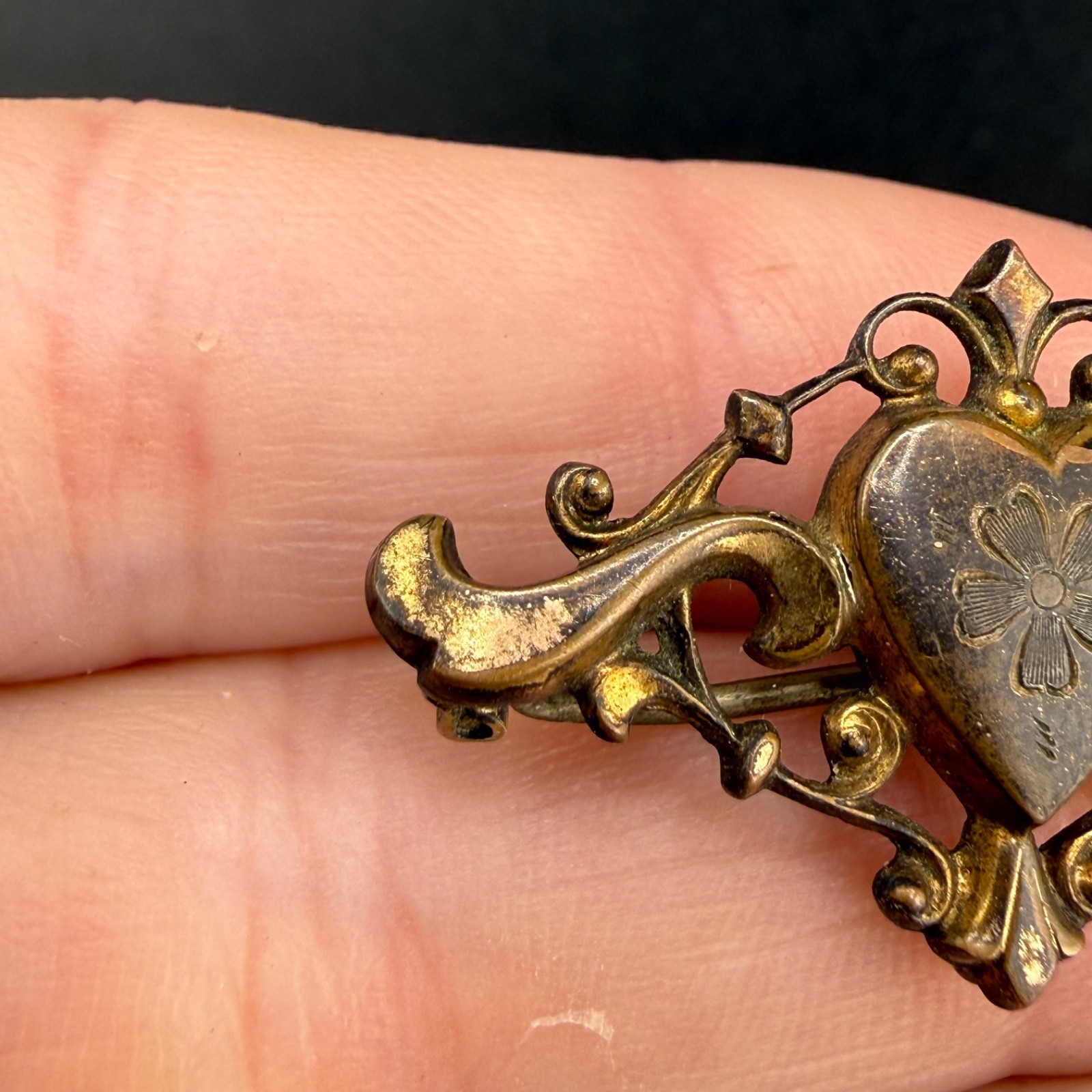 Vintage Victorian Pocket Watch Chain Brooch Gold Filled Heart