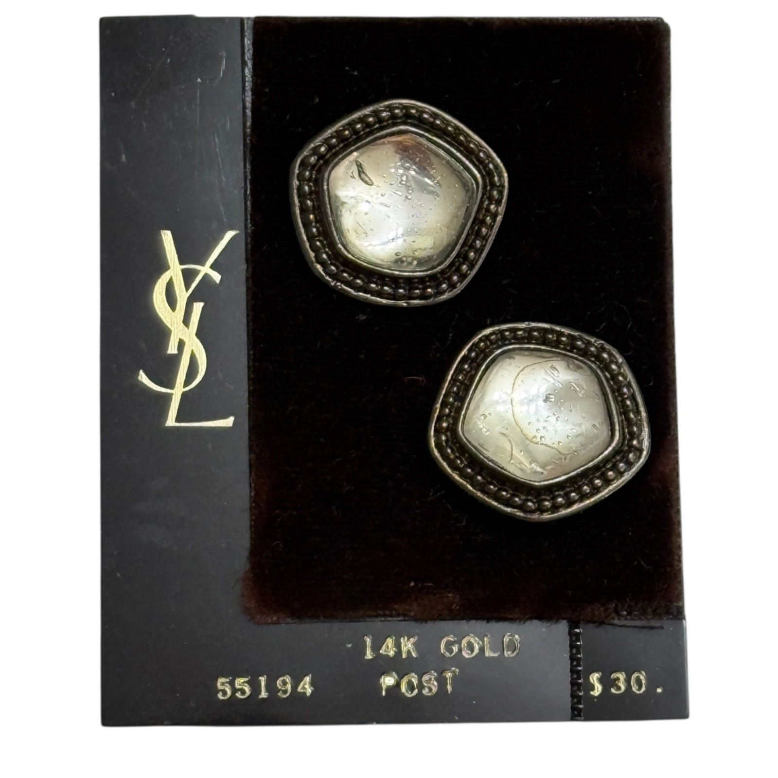 Vintage 1982 YSL Yves Saint Laurent Gripoix Poured Glass Earrings 14k post