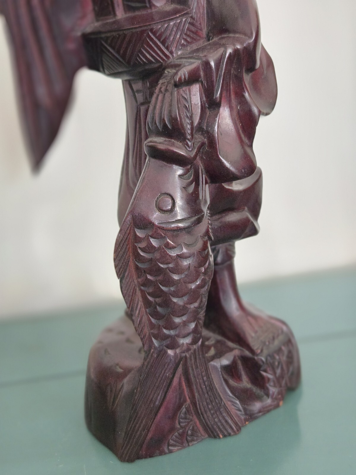 Chinese Fisherman Beautiful Wood HandCarved Sculpture