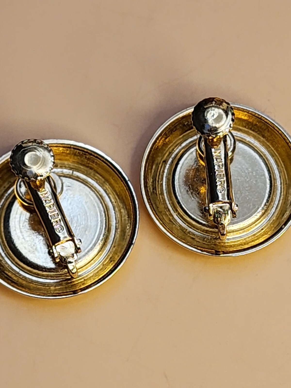 NAPIER Designer Signed Navy Enamel & Gold Tone Button Earrings FREE $HIPPING!!