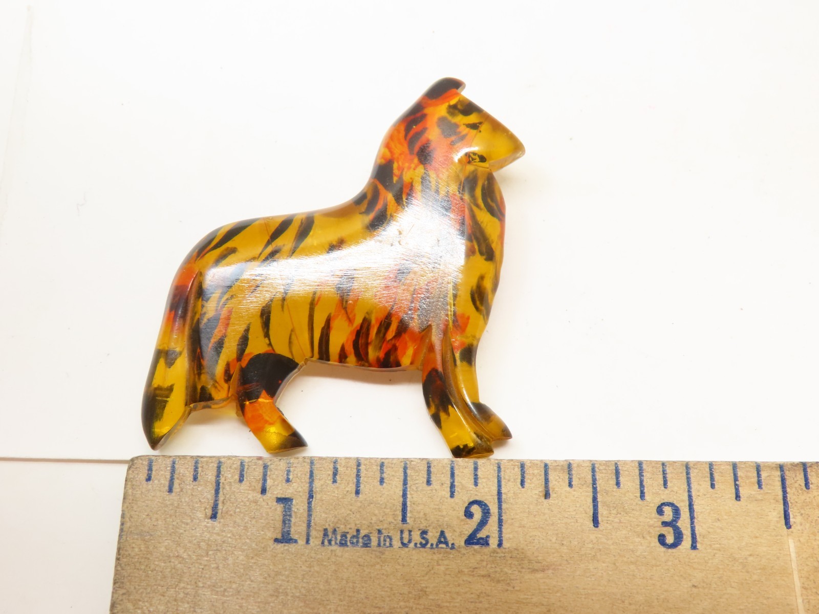 Rare Collie Dog Pin Brooch Amber Tortoiseshell Tone Vintage Golden Brown D5837