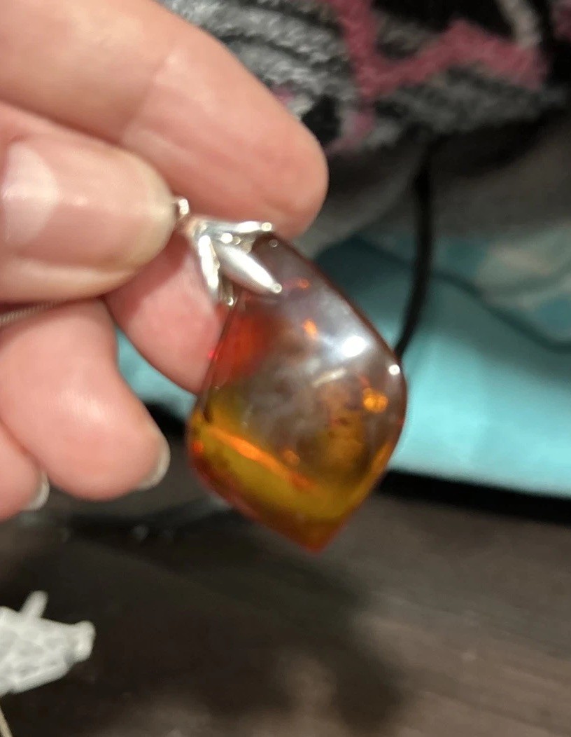 VINTAGE STUNNING GENUINE AMBER AGI STERLING SILVER ITALY NECKLACE BOX CHAIN