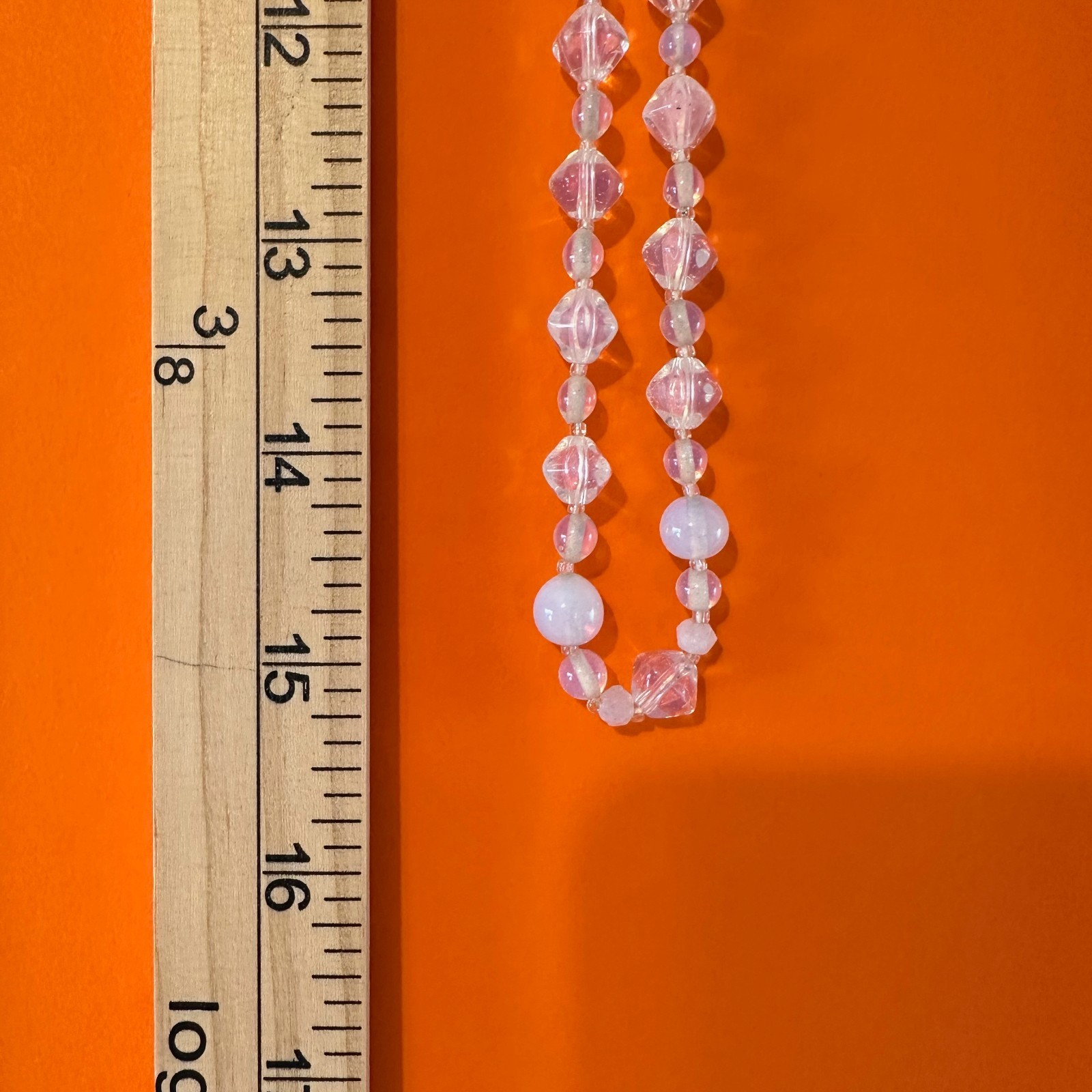 Vintage Opalite Glass Bead Necklace 31″ Faceted Round Hook Clasp Adjustable