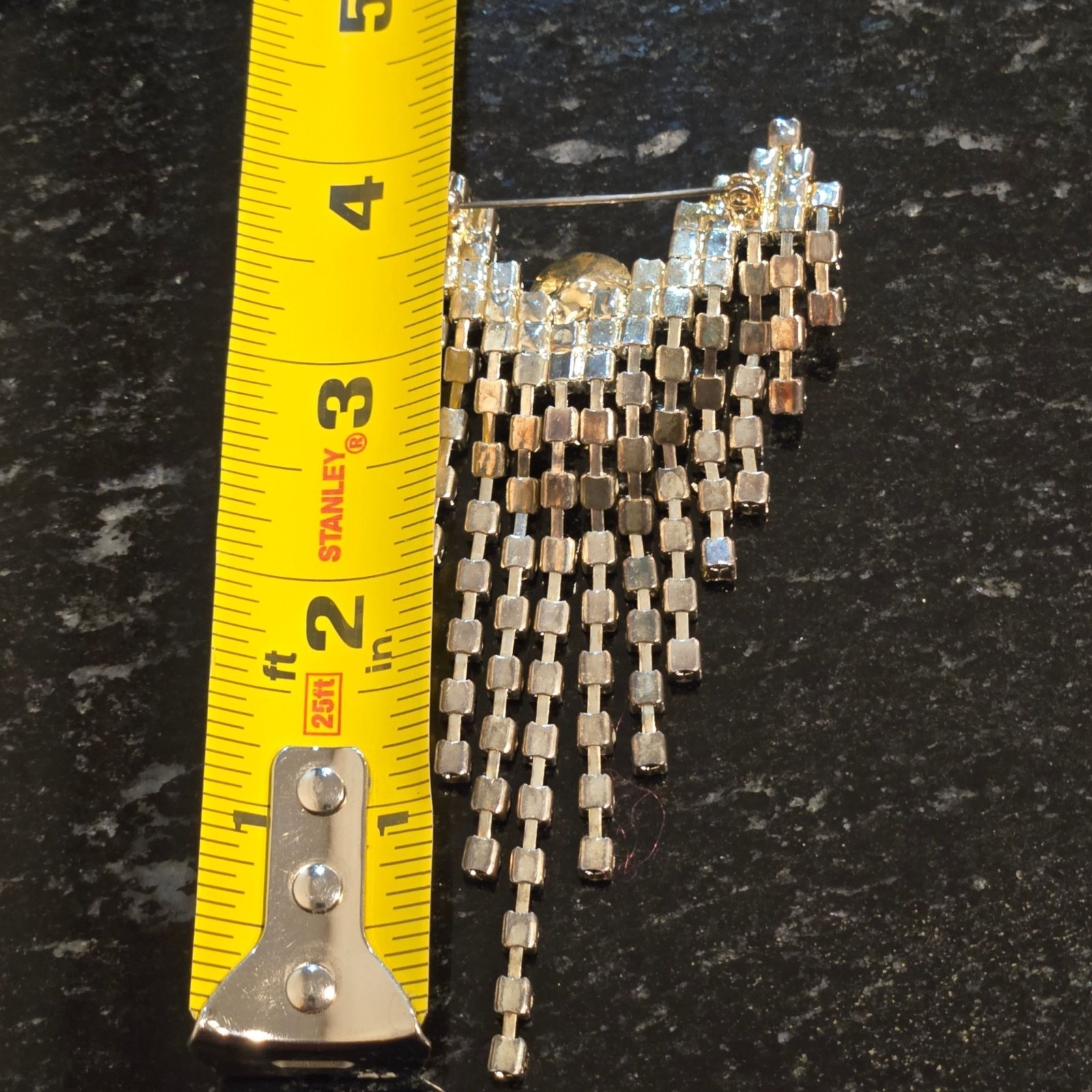 Antique Dramatic Rhinestone Brooch Cascading Fringe Rivoli Center Stone art deco
