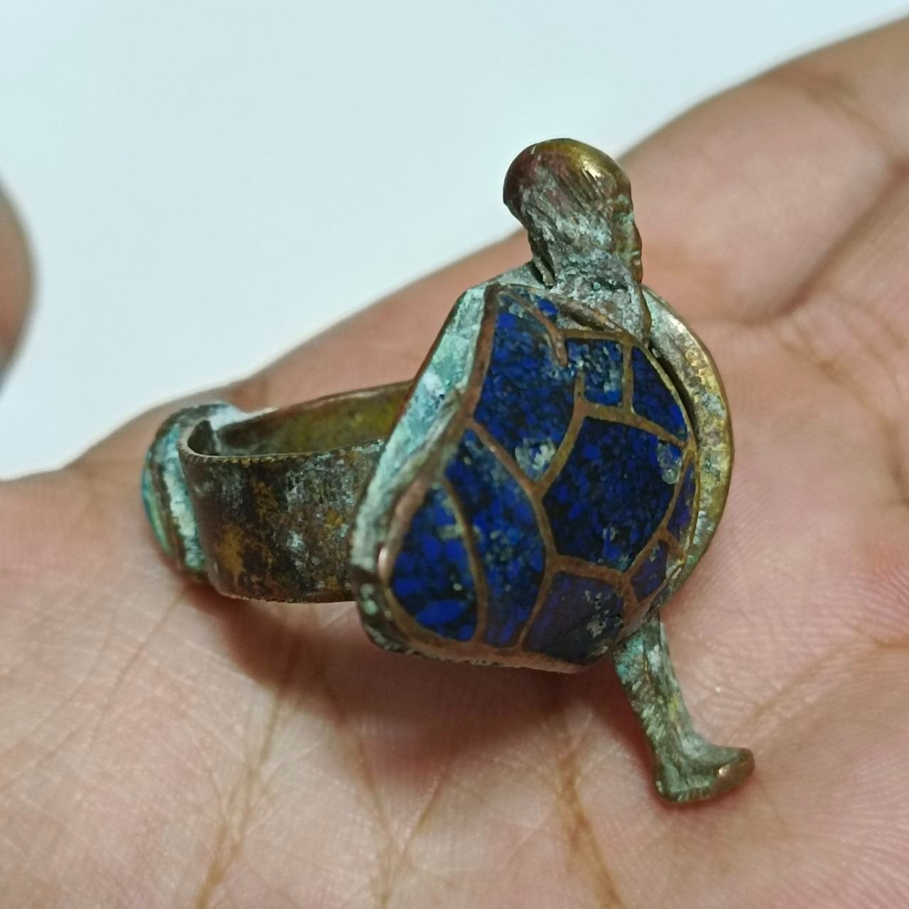 Egyptian Brass Ring Blue Turquoise Cabochon Handmade Vintage Style Jewelry