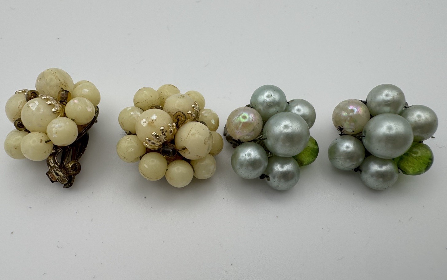 Vintage Clip On Earrings Lot Japan Hong Kong Pearl Cluster Retro 6 Pairs