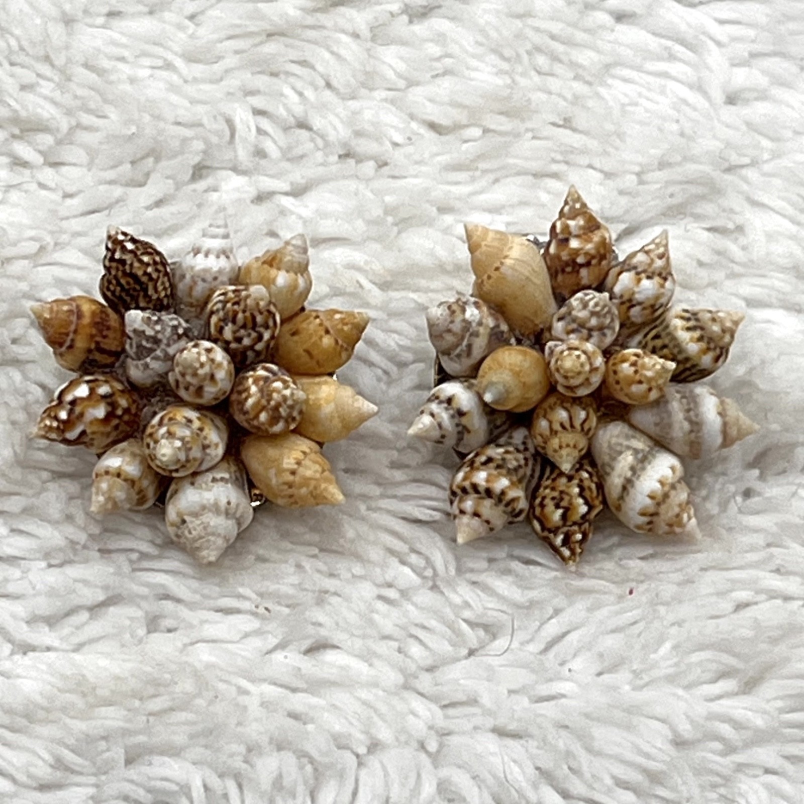 Vintage Sea Shell Jewelry Set Brooch Clip On Earrings Beach Mermaid