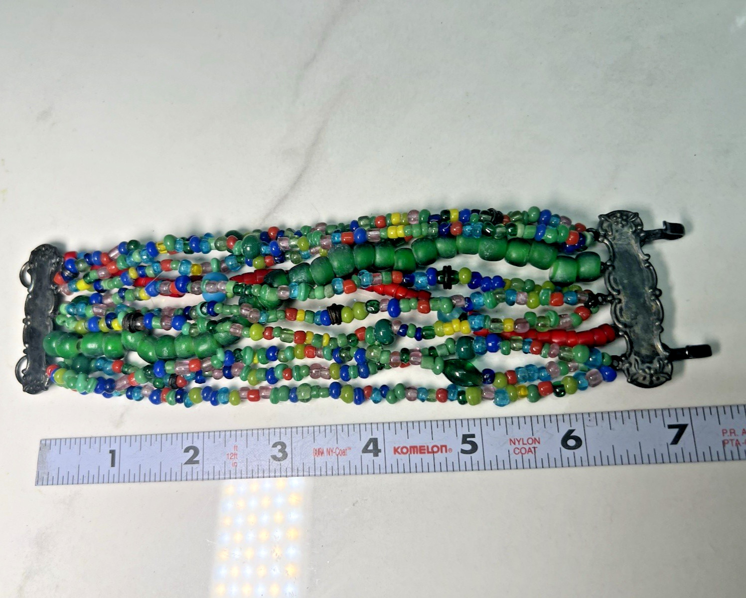 T. FOREE African Trade Multi Strand Glass Beaded Bracelet Sterling Silver 7.5″