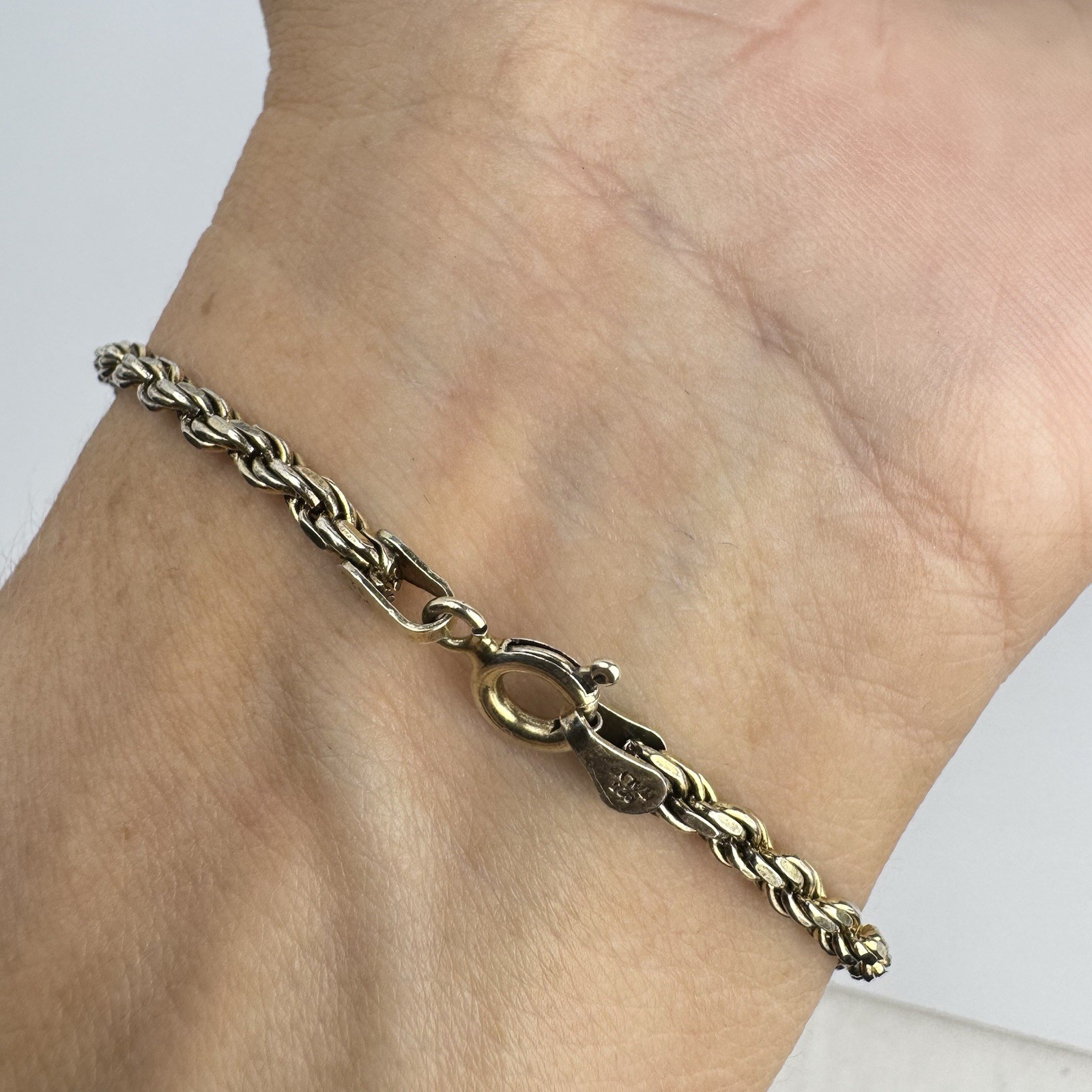 Vintage HCT Italy Gold Plated Sterling Silver Twisted Rope Chain Bracelet 7.75”