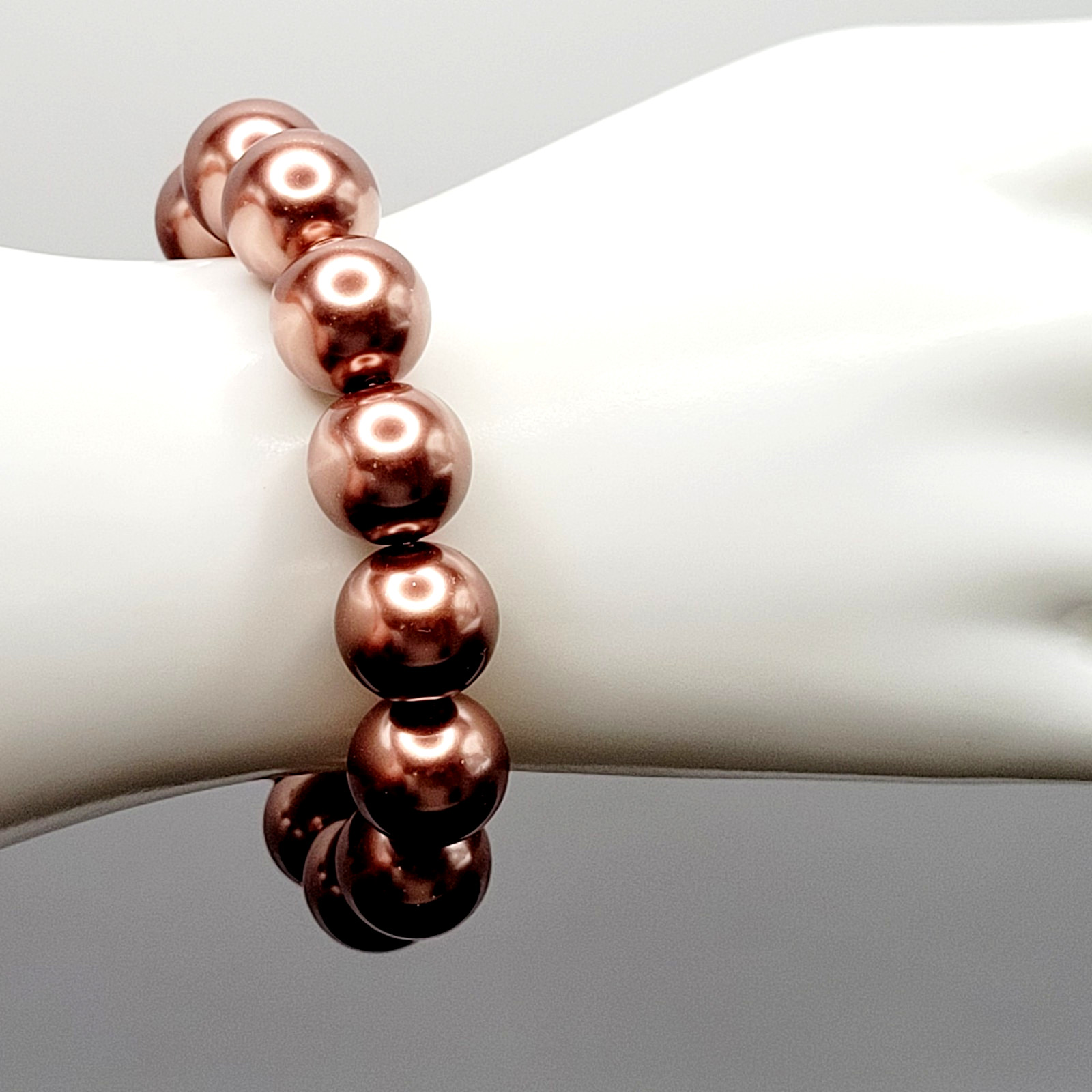 Hematite Chunky Rose Gold Coppery Metallic Hue Round Beaded Stretch Bracelet