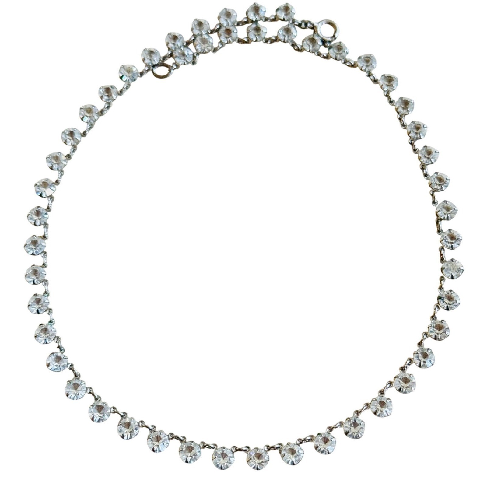 VTG Regal Riviere Crystal Choker Necklace art deco open bezel silver 925 15″ 5mm