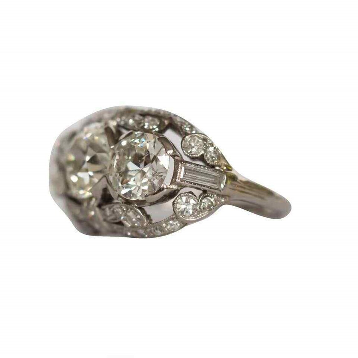 3.50CTW White Round Cut CZ Three Stone Art Deco Antique Wedding 925 Silver Ring