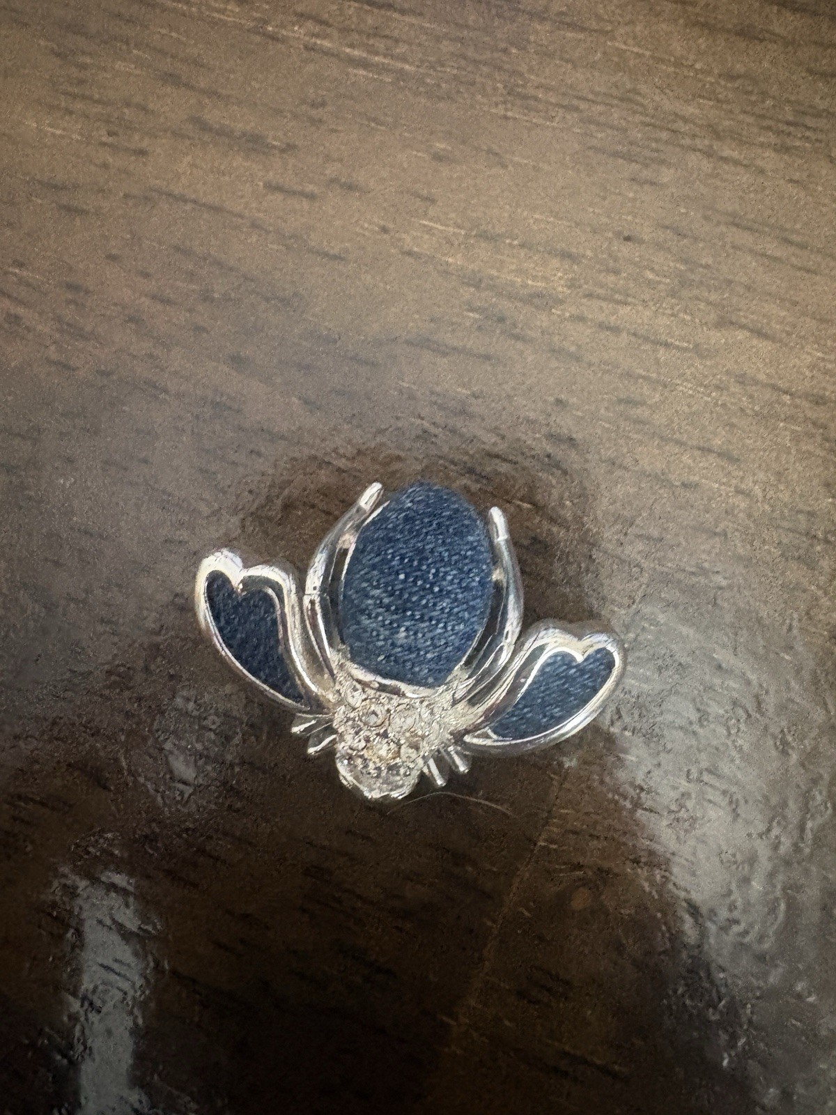 Joan Rivers Bee Pin Brooch Blue Denim Pave Crystal Silver Tone Rhinestones Vtg