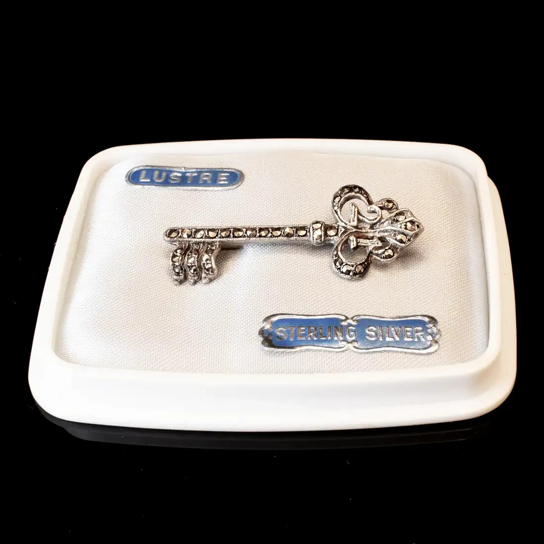 VTG Lustre Sterling Silver Marcasite 21st Birthday Anniversary Key Brooch Pin