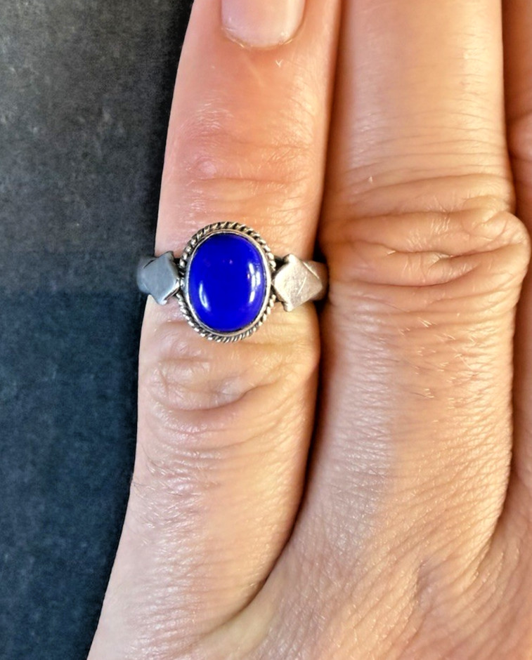 Vintage Blue Lapis Lazuli 925 Sterling Silver Ring Size 5.5