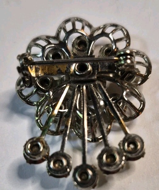 Vintage 1950s Clear Rhinestone Starburst Waterfall Wreath Brooch Pin Bridal