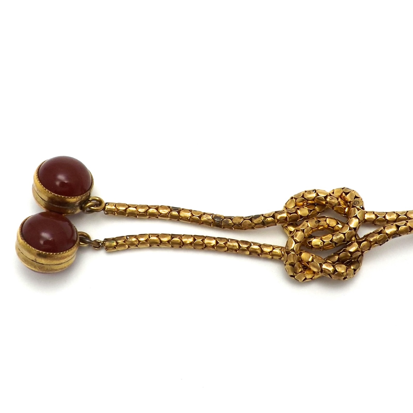Victorian 10k Gold Filled Confetti Link Knotted Carnelian Lariat Necklace 30in