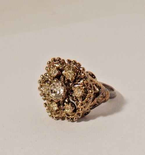 Vintage Uncas 18KHGE Yellow Gold-Plated Clear Rhinestone Size 5 Ring signed NICE