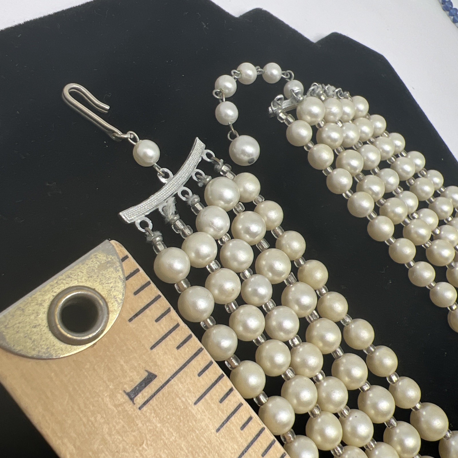 Vintage 5 Strand Faux Pearl AB Glass Beaded 14”-16” Necklace 7983