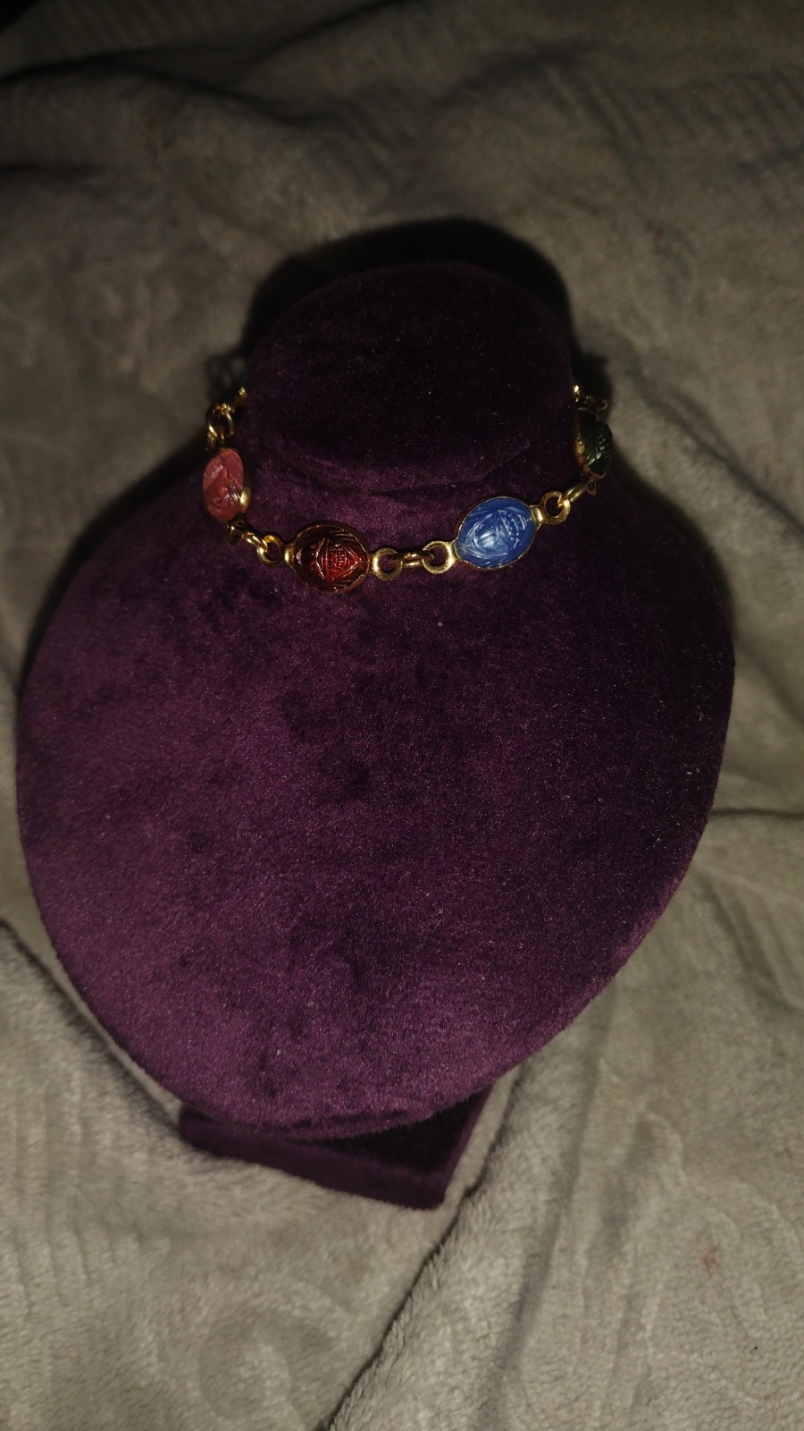 Vintage Tricolor Scarab Bracelet With Gold Plated Hardware Highly Collectible