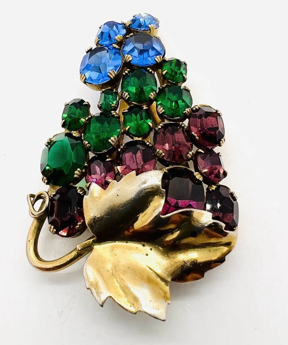 Art Deco Multicolored Rhinestone “Fruit Salad” Dress Clip 3 Inch Vintage Jewelry