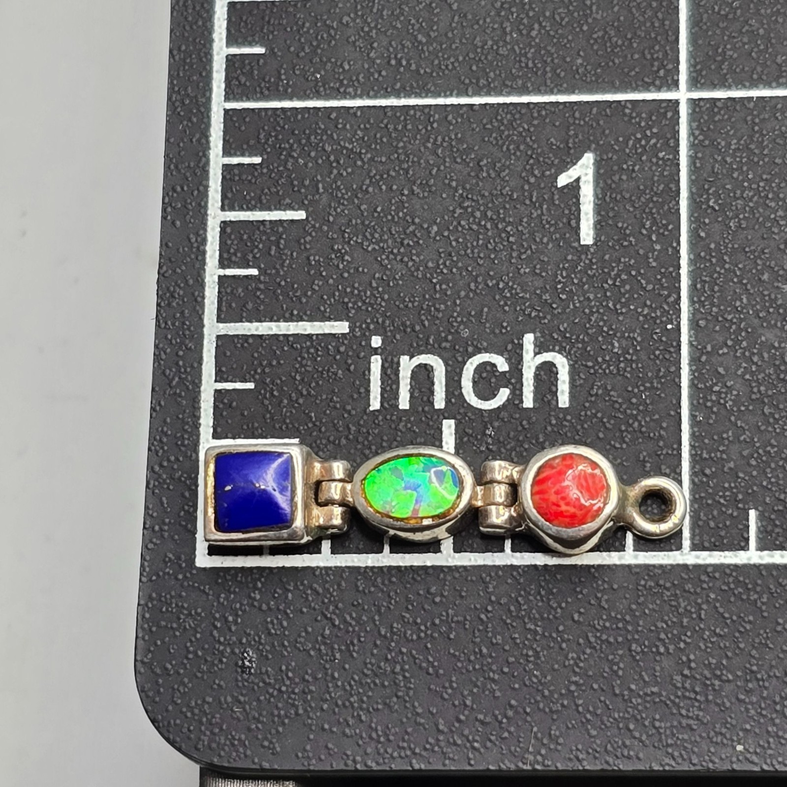 Vintage Sterling Silver Coral Opal Lapis Pendant Hinged Drop Style