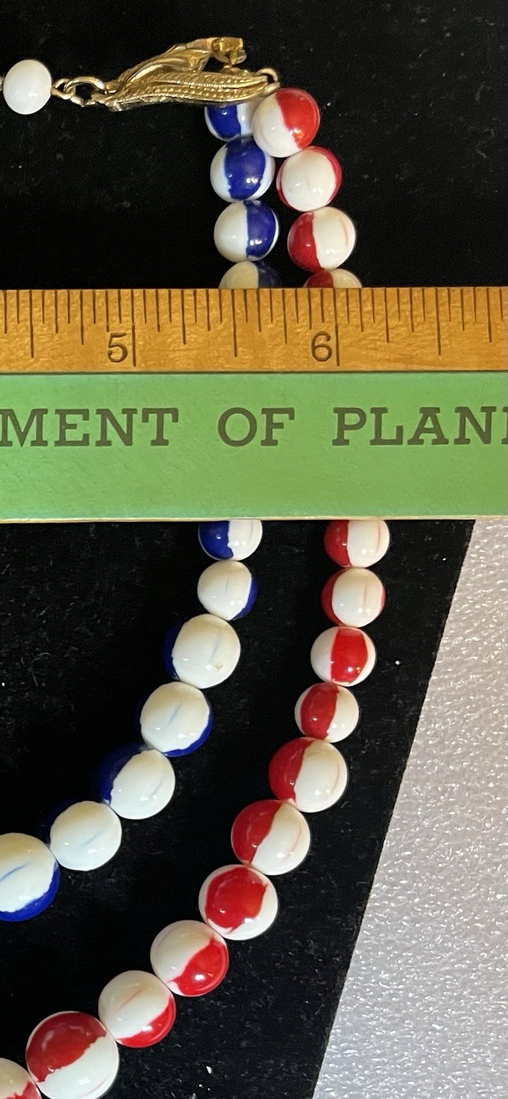 RARE Vntg Signed FLORENZA Red White & Blue Patriotic Enamel DBL Strand Necklace