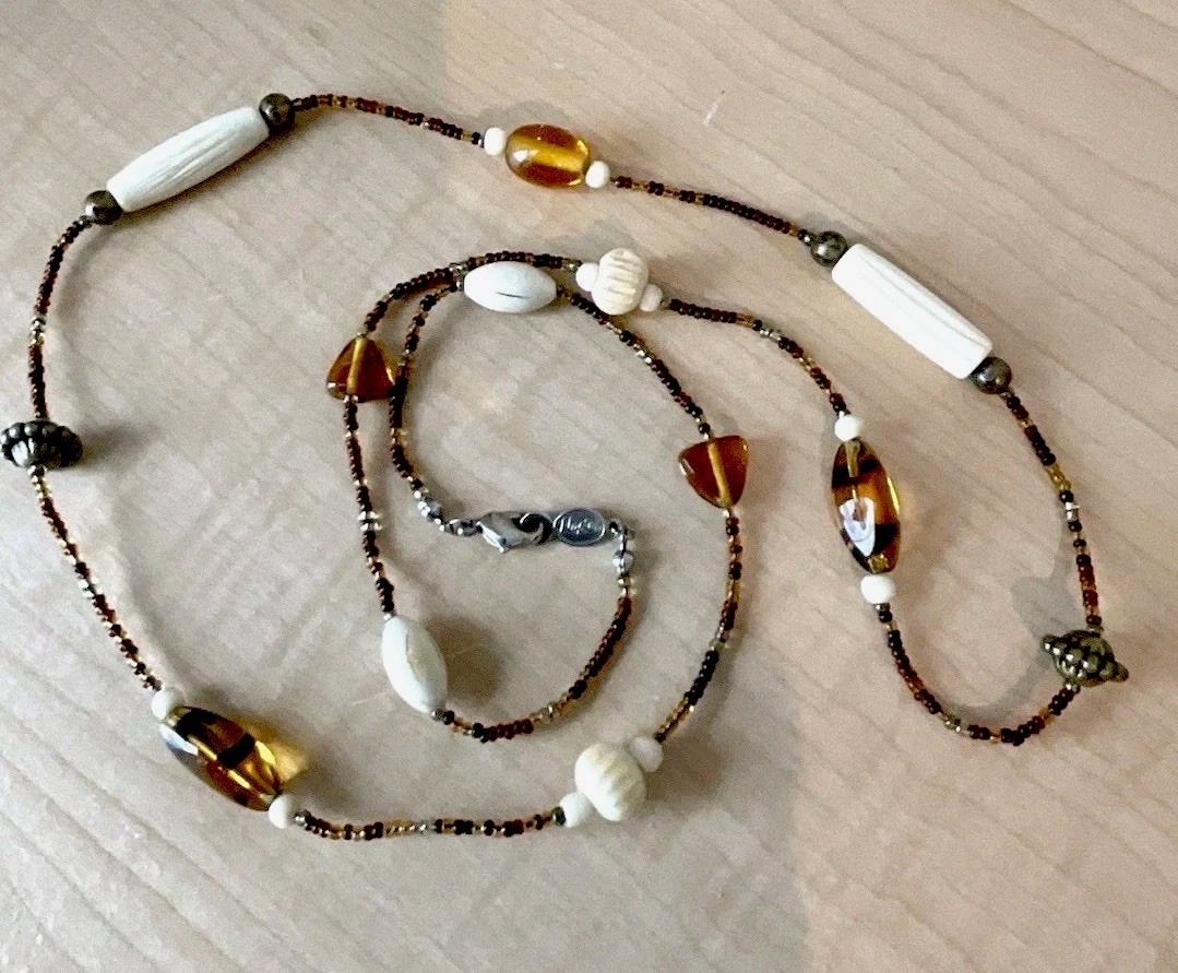 Napier Glass Beaded Necklace- Silver Tone- 30 In Length- Very Good Condition